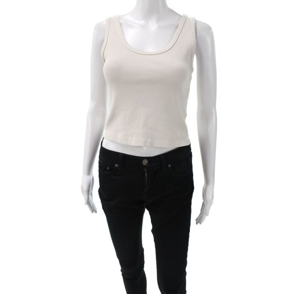 Perfect White Tee Women Basic Beige Scoop Neck Cotton Sleeveless Tank Size S